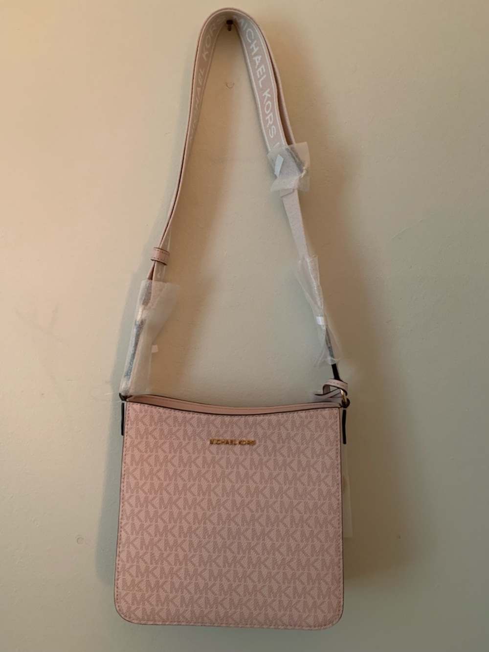 Michael Kors Blush Pink MK Signature Crossbody with Logo Strap